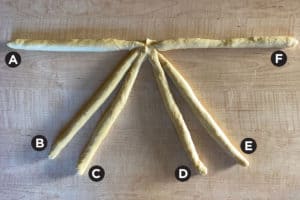 6-strand challah braiding diagram from Potluckiest.com